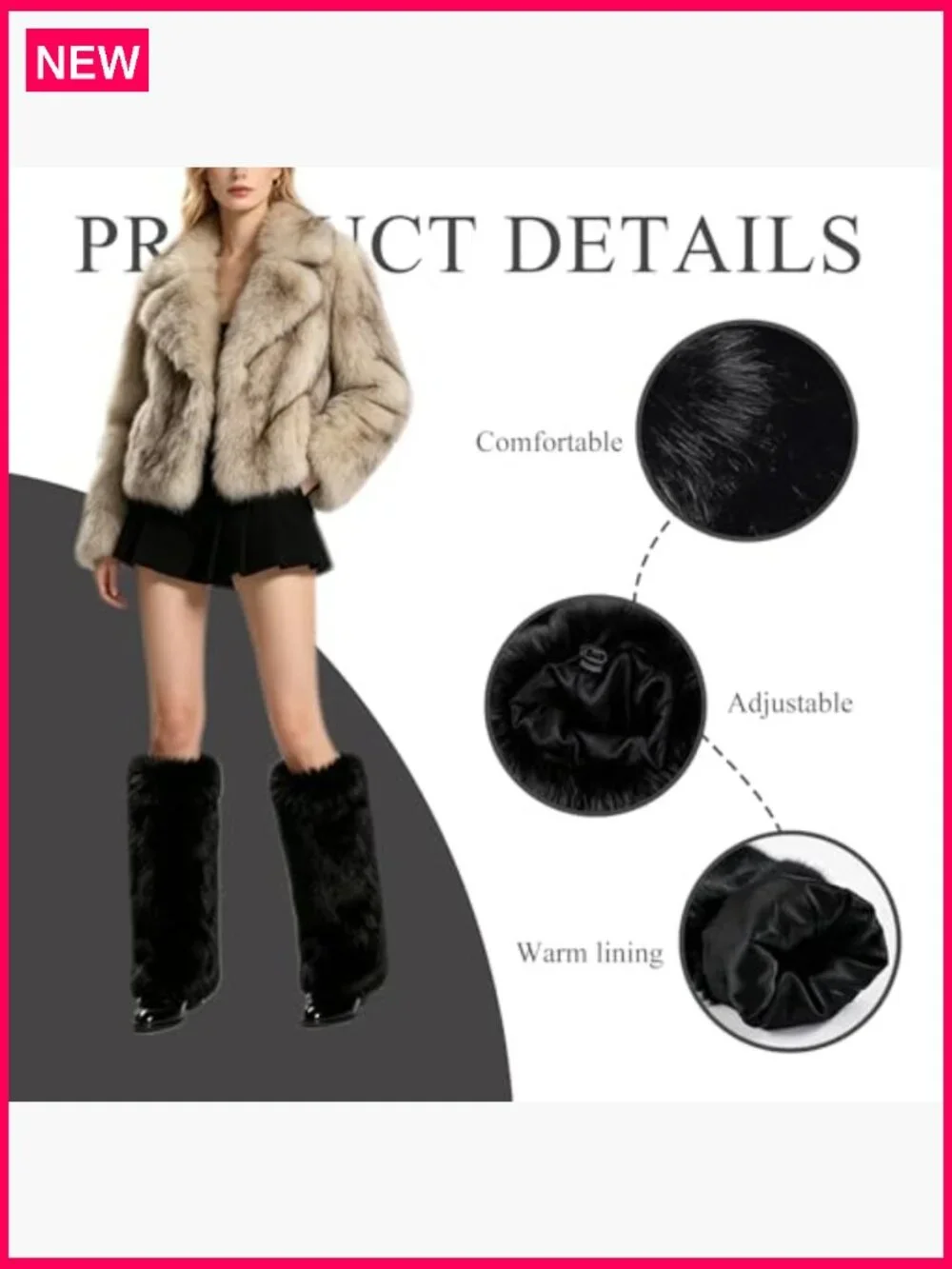 Furry Leg Warmers Faux Fur Fluffy Boot Covers Satin Lining Winter Festival